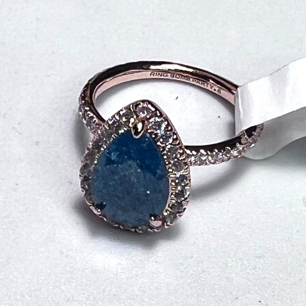 Ring Bomb Party Ring, size 6, speckled blue stone rose gold band - Picture 5 of 8